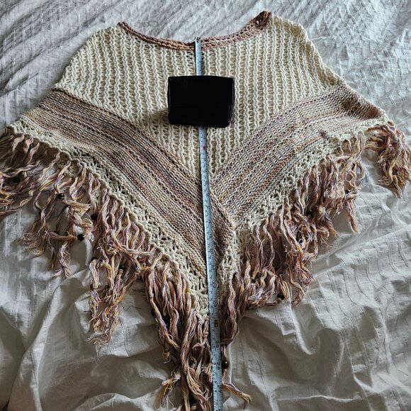 American Eagle Poncho - 2012 - Cream w/ Pink/Yellow/Blue Pattern - Sz XS-S - Picture 8 of 9